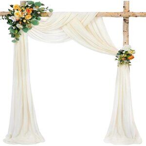 Wedding Arch Fabric Drape Beige 3 Panels 6 Yards Sheer Backdrop Curtain Chiffon